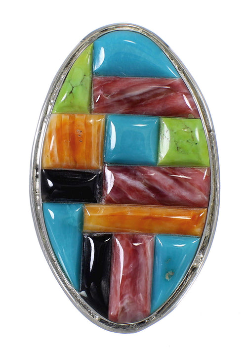 Multicolor Inlay Sterling Silver Southwest Ring Size 6-3/4 WX82083
